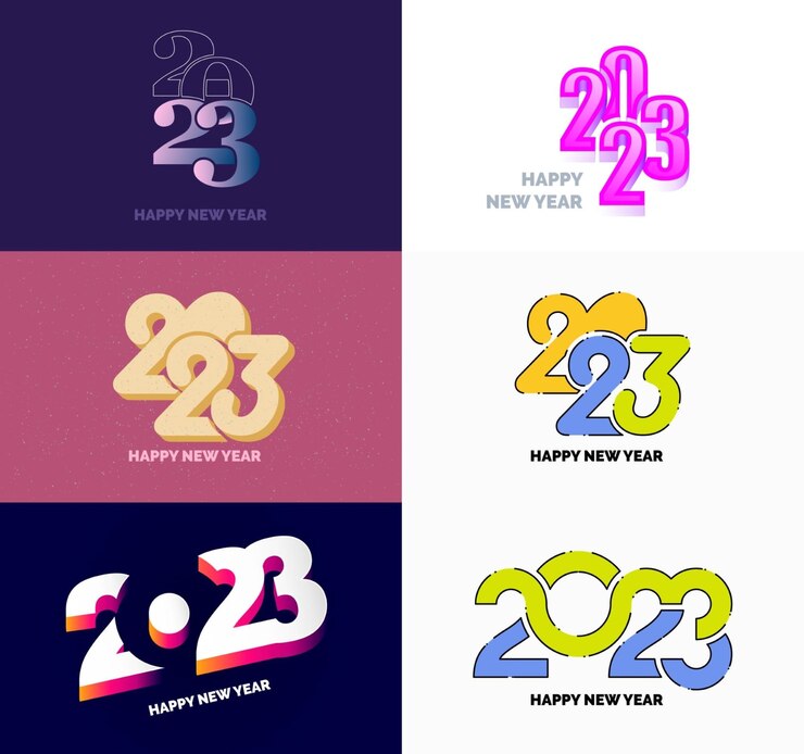 Vector gratuito gran conjunto de 2023 diseño de texto de logotipo de feliz año nuevo 2023 plantilla de diseño de número vector ilustración de año nuevo
