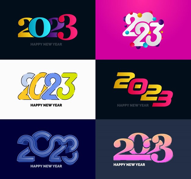 Gran conjunto de 2023 Diseño de texto de logotipo de feliz año nuevo 2023 Plantilla de diseño de número Vector Ilustración de año nuevo