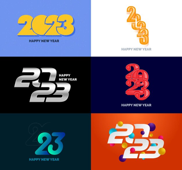 Gran conjunto de 2023 Diseño de texto de logotipo de feliz año nuevo 2023 Plantilla de diseño de número Vector Ilustración de año nuevo