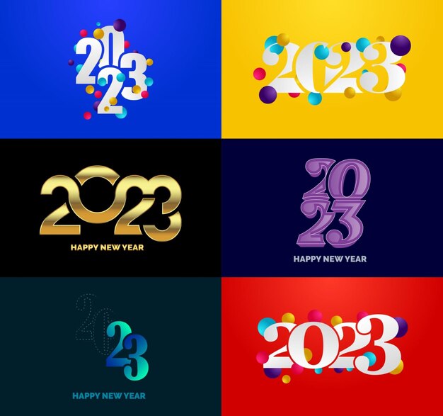 Gran conjunto de 2023 Diseño de texto de logotipo de feliz año nuevo 2023 Plantilla de diseño de número Vector Ilustración de año nuevo