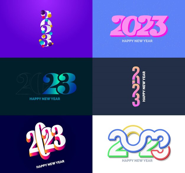 Gran conjunto de 2023 Diseño de texto de logotipo de feliz año nuevo 2023 Plantilla de diseño de número Vector Ilustración de año nuevo