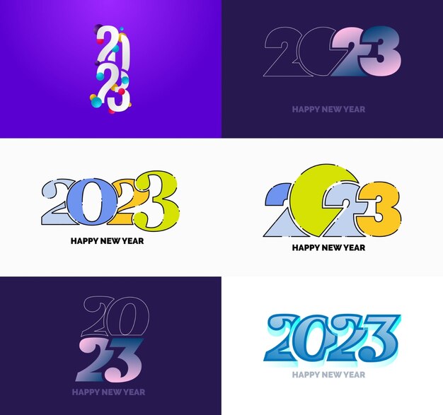Gran conjunto de 2023 Diseño de texto de logotipo de feliz año nuevo 2023 Plantilla de diseño de número Vector Ilustración de año nuevo
