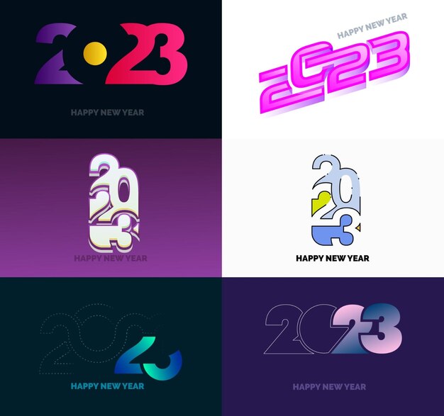 Gran conjunto de 2023 Diseño de texto de logotipo de feliz año nuevo 2023 Plantilla de diseño de número Vector Ilustración de año nuevo