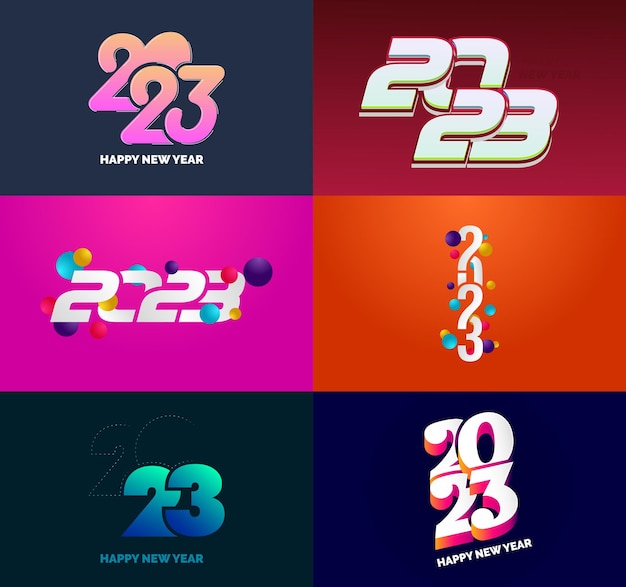 Vector gratuito gran conjunto de 2023 diseño de texto de logotipo de feliz año nuevo 2023 plantilla de diseño de número vector ilustración de año nuevo