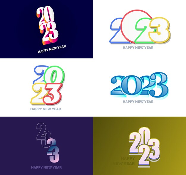 Gran conjunto de 2023 Diseño de texto de logotipo de feliz año nuevo 2023 Plantilla de diseño de número Vector Ilustración de año nuevo