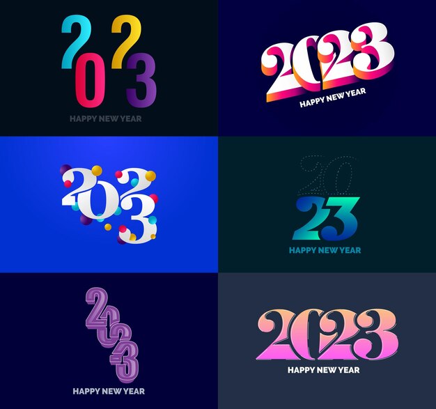 Gran conjunto de 2023 Diseño de texto de logotipo de feliz año nuevo 2023 Plantilla de diseño de número Vector Ilustración de año nuevo