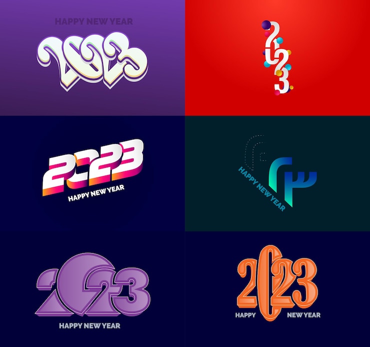 Vector gratuito gran conjunto de 2023 diseño de texto de logotipo de feliz año nuevo 2023 plantilla de diseño de número vector ilustración de año nuevo