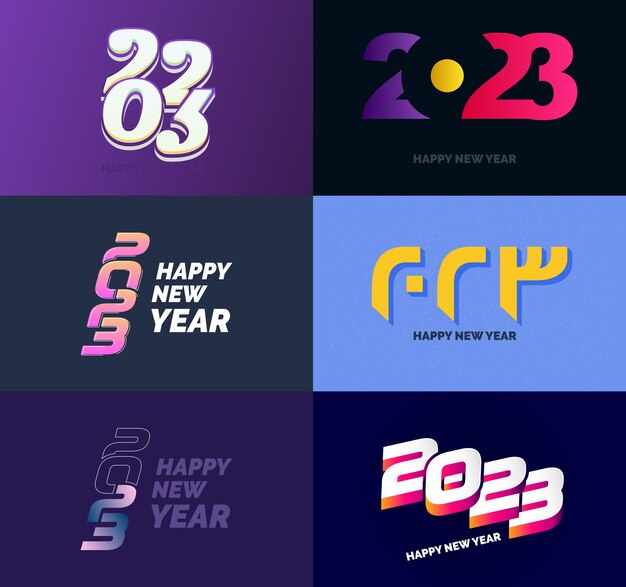 Gran conjunto de 2023 Diseño de texto de logotipo de feliz año nuevo 2023 Plantilla de diseño de número Vector Ilustración de año nuevo