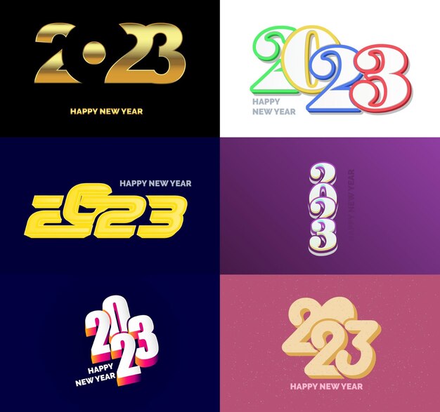Gran conjunto de 2023 Diseño de texto de logotipo de feliz año nuevo 2023 Plantilla de diseño de número Vector Ilustración de año nuevo