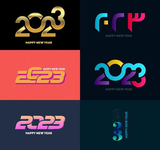 Gran conjunto de 2023 Diseño de texto de logotipo de feliz año nuevo 2023 Plantilla de diseño de número Vector Ilustración de año nuevo