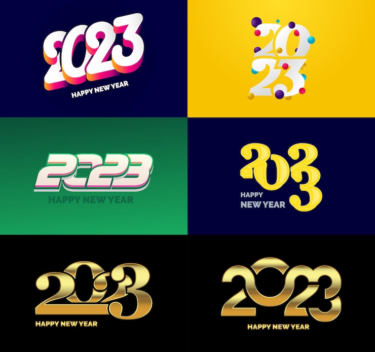Vector gratuito gran conjunto de 2023 diseño de texto de logotipo de feliz año nuevo 2023 plantilla de diseño de número vector ilustración de año nuevo
