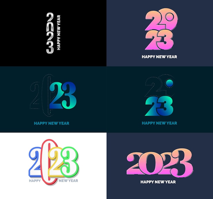 Vector gratuito gran conjunto de 2023 diseño de texto de logotipo de feliz año nuevo 2023 plantilla de diseño de número vector ilustración de año nuevo