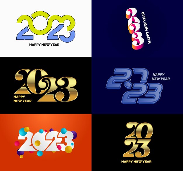 Vector gratuito gran conjunto de 2023 diseño de texto de logotipo de feliz año nuevo 2023 plantilla de diseño de número vector ilustración de año nuevo