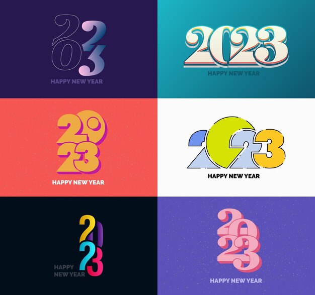 Gran conjunto de 2023 Diseño de texto de logotipo de feliz año nuevo 2023 Plantilla de diseño de número Vector Ilustración de año nuevo