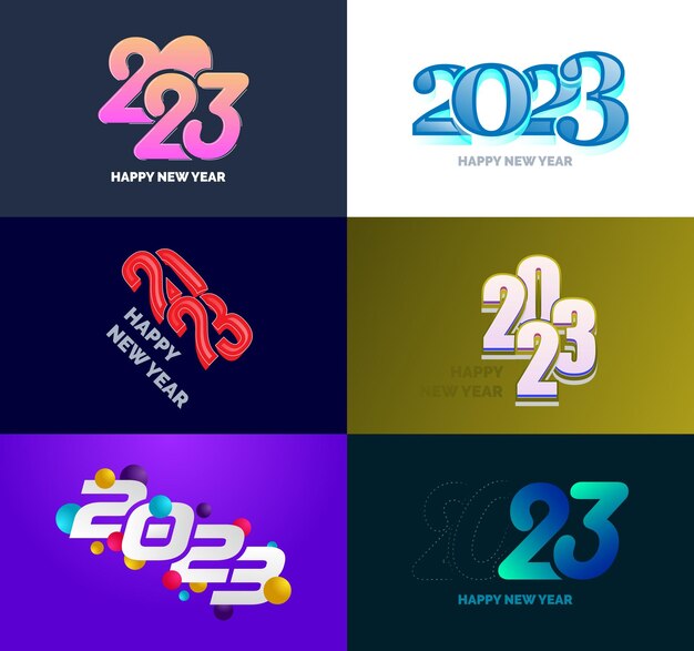 Gran conjunto de 2023 Diseño de texto de logotipo de feliz año nuevo 2023 Plantilla de diseño de número Vector Ilustración de año nuevo