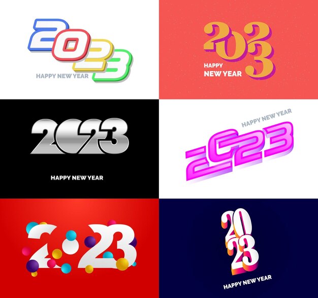 Gran conjunto de 2023 Diseño de texto de logotipo de feliz año nuevo 2023 Plantilla de diseño de número Vector Ilustración de año nuevo