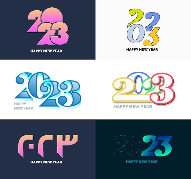 Gran conjunto de 2023 Diseño de texto de logotipo de feliz año nuevo 2023 Plantilla de diseño de número Vector Ilustración de año nuevo