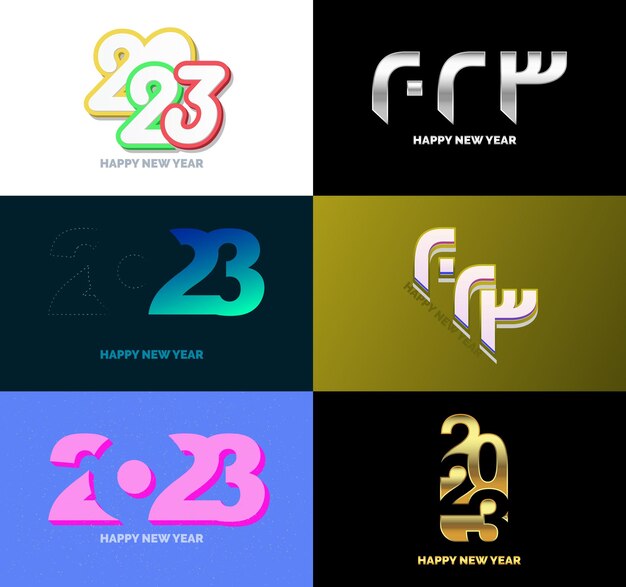 Gran conjunto de 2023 Diseño de texto de logotipo de feliz año nuevo 2023 Plantilla de diseño de número Vector Ilustración de año nuevo