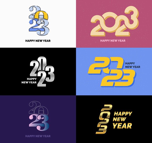 Gran conjunto de 2023 Diseño de texto de logotipo de feliz año nuevo 2023 Plantilla de diseño de número Vector Ilustración de año nuevo