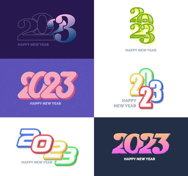 Gran conjunto de 2023 Diseño de texto de logotipo de feliz año nuevo 2023 Plantilla de diseño de número Vector Ilustración de año nuevo