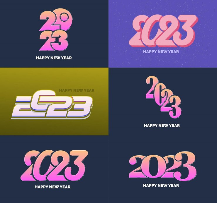 Vector gratuito gran conjunto de 2023 diseño de texto de logotipo de feliz año nuevo 2023 plantilla de diseño de número vector ilustración de año nuevo
