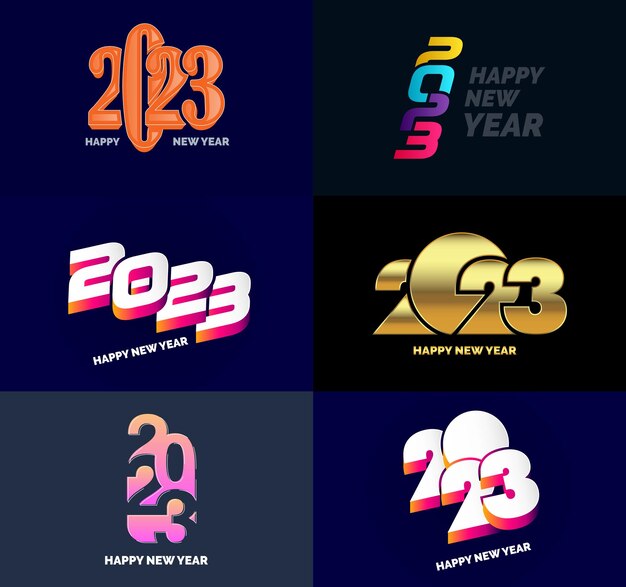Gran conjunto de 2023 Diseño de texto de logotipo de feliz año nuevo 2023 Plantilla de diseño de número Vector Ilustración de año nuevo