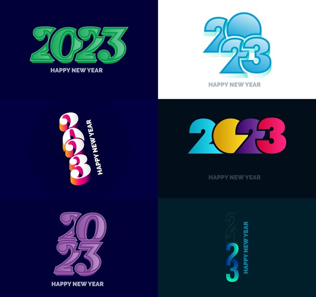 Gran conjunto de 2023 Diseño de texto de logotipo de feliz año nuevo 2023 Plantilla de diseño de número Vector Ilustración de año nuevo