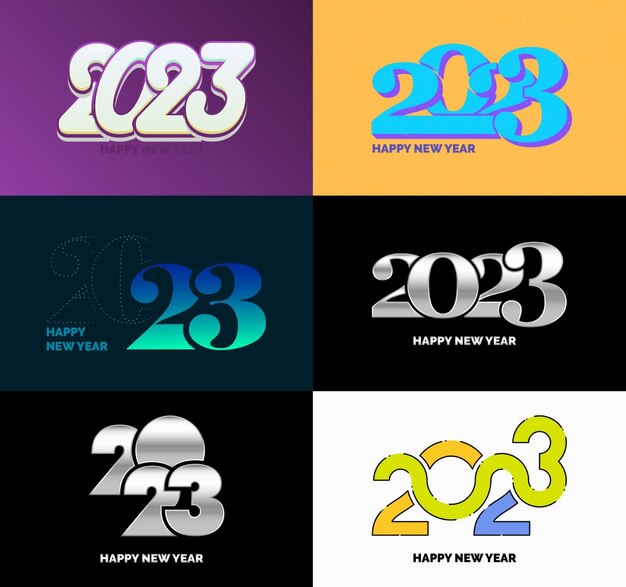 Gran conjunto de 2023 Diseño de texto de logotipo de feliz año nuevo 2023 Plantilla de diseño de número Vector Ilustración de año nuevo