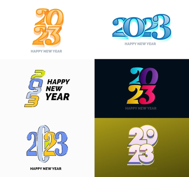 Vector gratuito gran conjunto de 2023 diseño de texto de logotipo de feliz año nuevo 2023 plantilla de diseño de número vector ilustración de año nuevo