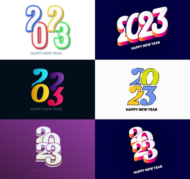 Gran conjunto de 2023 diseño de texto de logotipo de feliz año nuevo 2023 plantilla de diseño de número vector ilustración de año nuevo