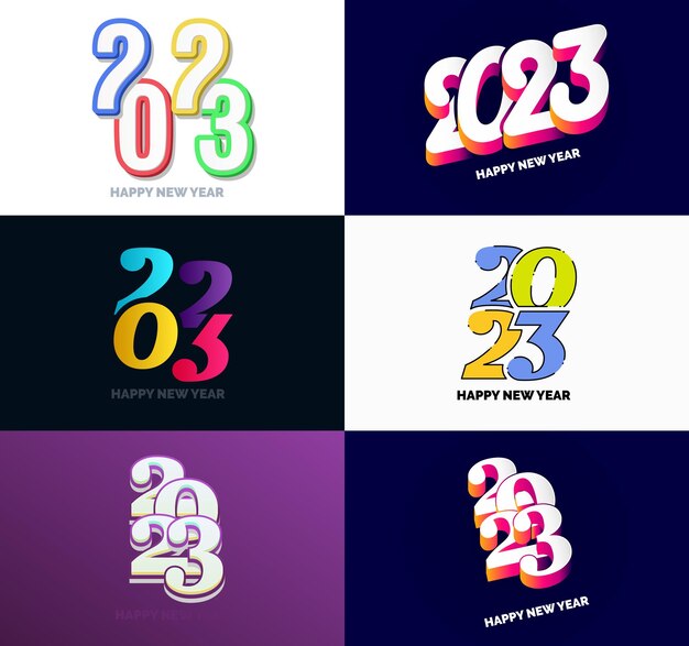 Gran conjunto de 2023 Diseño de texto de logotipo de feliz año nuevo 2023 Plantilla de diseño de número Vector Ilustración de año nuevo
