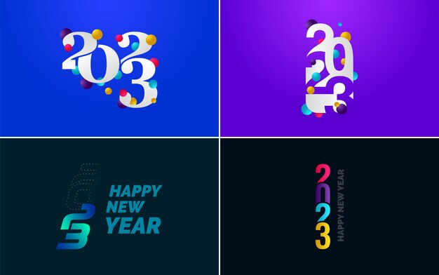 Gran conjunto de 2023 Diseño de texto de logotipo de feliz año nuevo Plantilla de diseño de número 2023 Colección de símbolos de Feliz año nuevo 2023 Ilustración de vector de año nuevo