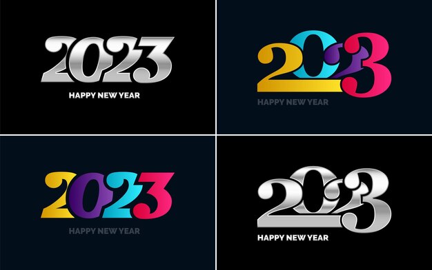 Gran conjunto de 2023 Diseño de texto de logotipo de feliz año nuevo Plantilla de diseño de número 2023 Colección de símbolos de Feliz año nuevo 2023 Ilustración de vector de año nuevo