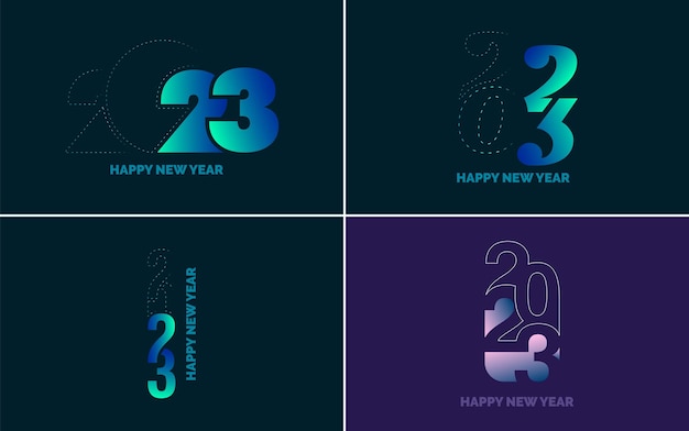 Gran conjunto de 2023 Diseño de texto de logotipo de feliz año nuevo Plantilla de diseño de número 2023 Colección de símbolos de Feliz año nuevo 2023 Ilustración de vector de año nuevo