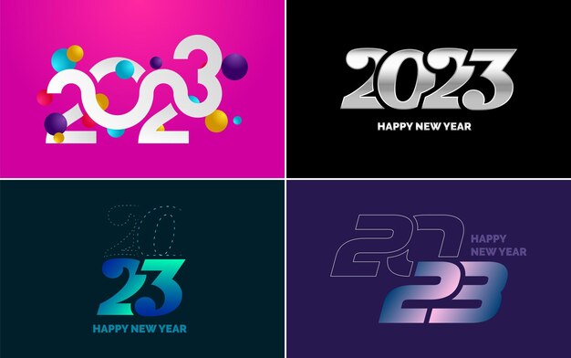 Gran conjunto de 2023 Diseño de texto de logotipo de feliz año nuevo Plantilla de diseño de número 2023 Colección de símbolos de Feliz año nuevo 2023 Ilustración de vector de año nuevo