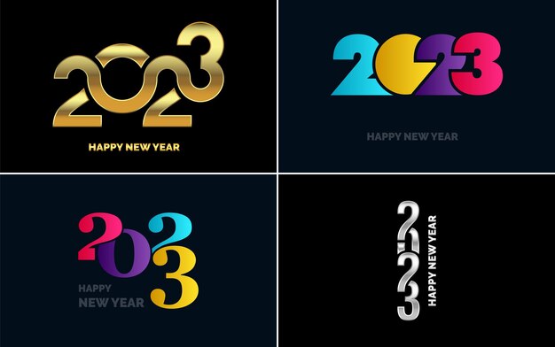 Gran conjunto de 2023 Diseño de texto de logotipo de feliz año nuevo Plantilla de diseño de número 2023 Colección de símbolos de Feliz año nuevo 2023 Ilustración de vector de año nuevo