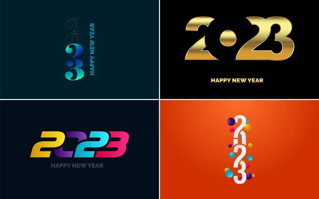 Gran conjunto de 2023 Diseño de texto de logotipo de feliz año nuevo Plantilla de diseño de número 2023 Colección de símbolos de Feliz año nuevo 2023 Ilustración de vector de año nuevo