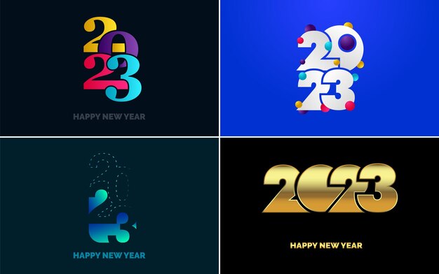 Gran conjunto de 2023 Diseño de texto de logotipo de feliz año nuevo Plantilla de diseño de número 2023 Colección de símbolos de Feliz año nuevo 2023 Ilustración de vector de año nuevo