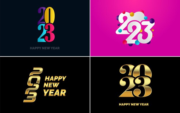 Gran conjunto de 2023 Diseño de texto de logotipo de feliz año nuevo Plantilla de diseño de número 2023 Colección de símbolos de Feliz año nuevo 2023 Ilustración de vector de año nuevo