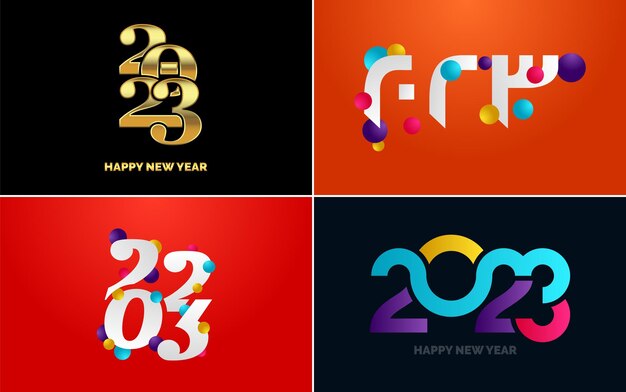 Gran conjunto de 2023 Diseño de texto de logotipo de feliz año nuevo Plantilla de diseño de número 2023 Colección de símbolos de Feliz año nuevo 2023 Ilustración de vector de año nuevo