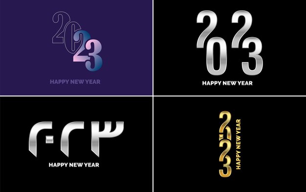 Gran conjunto de 2023 Diseño de texto de logotipo de feliz año nuevo Plantilla de diseño de número 2023 Colección de símbolos de Feliz año nuevo 2023 Ilustración de vector de año nuevo