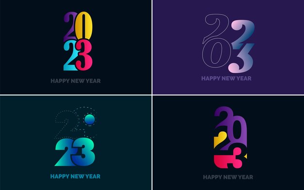 Gran conjunto de 2023 Diseño de texto de logotipo de feliz año nuevo Plantilla de diseño de número 2023 Colección de símbolos de Feliz año nuevo 2023 Ilustración de vector de año nuevo