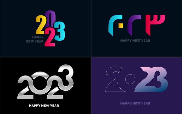 Gran conjunto de 2023 Diseño de texto de logotipo de feliz año nuevo Plantilla de diseño de número 2023 Colección de símbolos de Feliz año nuevo 2023 Ilustración de vector de año nuevo