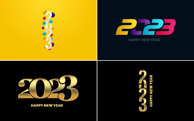 Gran conjunto de 2023 Diseño de texto de logotipo de feliz año nuevo Plantilla de diseño de número 2023 Colección de símbolos de Feliz año nuevo 2023 Ilustración de vector de año nuevo