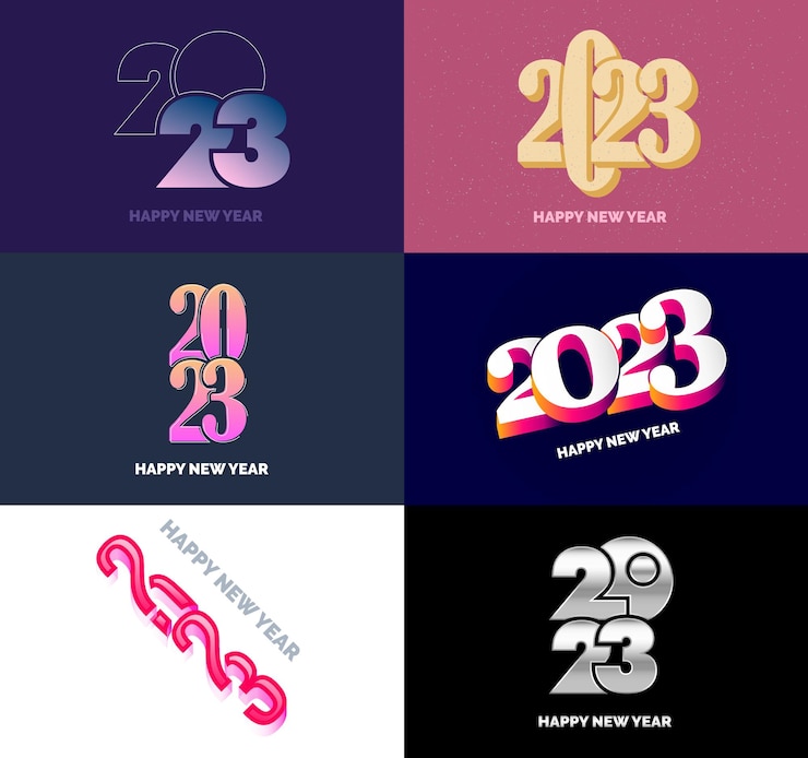 Vector gratuito gran conjunto de 2023 feliz año nuevo diseño de texto de logotipo 2023 plantilla de diseño de número