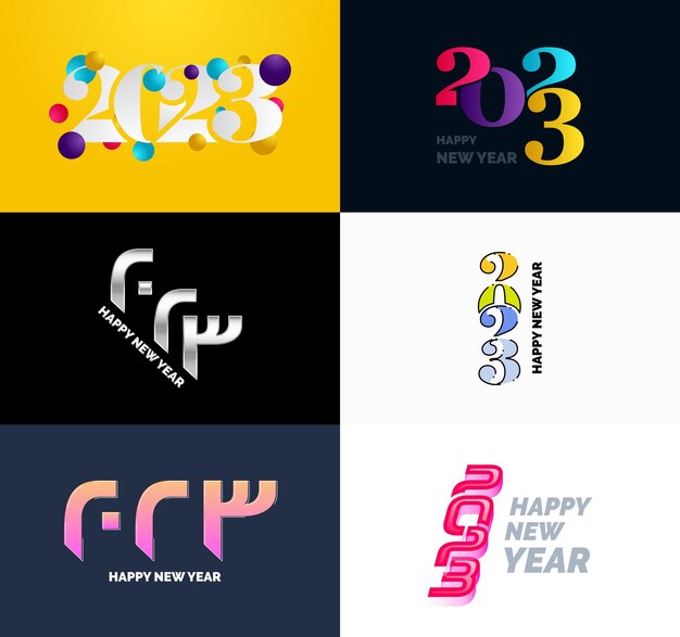 Gran conjunto de 2023 Feliz año nuevo diseño de texto de logotipo 2023 plantilla de diseño de número