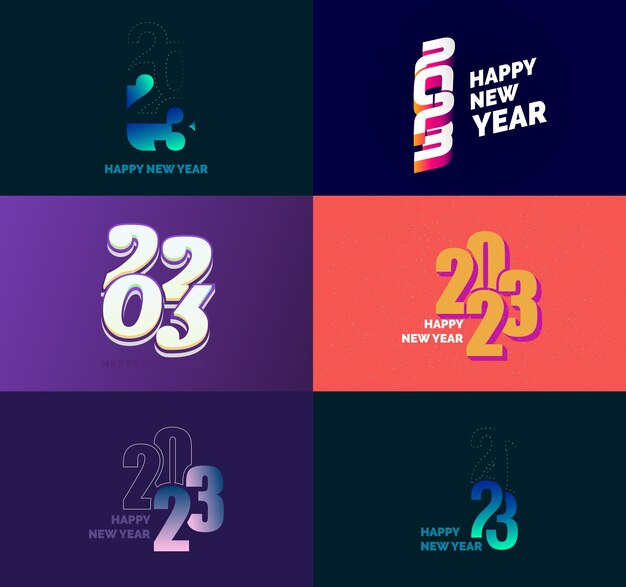 Gran conjunto de 2023 Feliz año nuevo diseño de texto de logotipo 2023 plantilla de diseño de número
