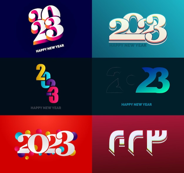 Gran conjunto de 2023 Feliz año nuevo diseño de texto de logotipo 2023 plantilla de diseño de número