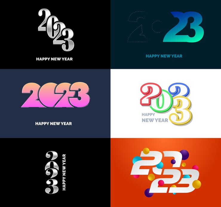 Vector gratuito gran conjunto de 2023 feliz año nuevo diseño de texto de logotipo 2023 plantilla de diseño de número