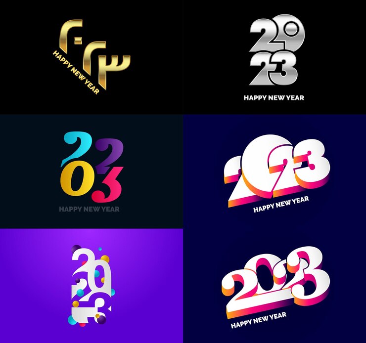 Vector gratuito gran conjunto de 2023 feliz año nuevo diseño de texto de logotipo 2023 plantilla de diseño de número